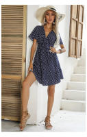 Nuevo vestido de lunares hueco con cuello en V de verano para mujer - details 9