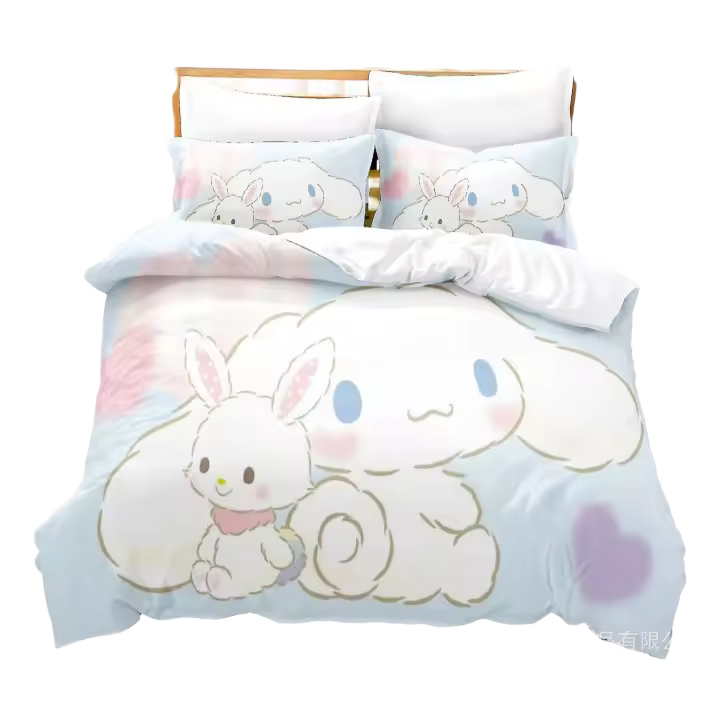 Juego de Ropa de Cama de Dibujos Animados Cinnamoroll Funda de Edredón, Funda de Almohada, Funda de Pelota para Niños - 1