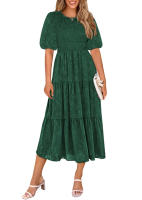 Vestidos de gasa para mujer, vestidos casuales de verano con cintura y tobillo, manga corta, cuello redondo, vestidos largos de una línea - details 1