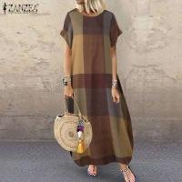 ZANZEA-Vestido largo bohemio a cuadros, Vestido largo de manga corta para verano, Vestido de fiesta de vacaciones a la moda, bata holgada informal para mujer 2023 - details 1
