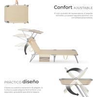 Tumbona Jardín Exterior de Acero, Tumbona Plegable con Reposacabezas, Parasol y Bolsillo Lateral, Tumbona Playa Reclinable 6 Posiciones, Tumbona Piscina Resistente a Intemperie - Gris - details 12