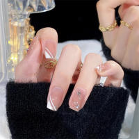 24PCS Uñas Postizas De Acryl Morado Gradient Con Estrellas Y Nubes De Taro Uñas Postizas Francesas Con Borde Blanco Para Novia Arte De Uñas Press on - details 2