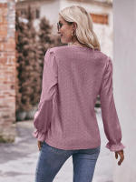 Blusa de gasa de retazos de encaje para mujer, camisa elegante informal de manga larga con cuello en V, trabajo de oficina, moda - details 9
