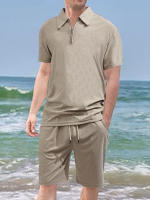 Hombre verano casual toalla suelta jacquard cremallera puerta digan hombre manga corta Polo - details 1