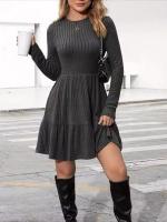 Vestidos de ganchillo para mujer, Falda corta de pastel, Vestido de punto de Color sólido, cuello redondo, estética, una pieza, promoción - details 5