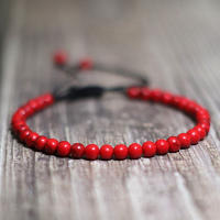 Pulsera minimalista de piedra ajustable para hombre, pulsera hecha a mano de 4mm de ágata Natural, cuentas de roca turquesa roja, Pulseras de joyería exquisitas - details 3