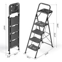Peldaños Anchos con Baranda, Escalera de Tijera con Pedal Antideslizante, Taburete Plegable para Hogar Cocina Garaje Jardín Oficina, Capacidad de Carga de 900LBS, Azul - details 13