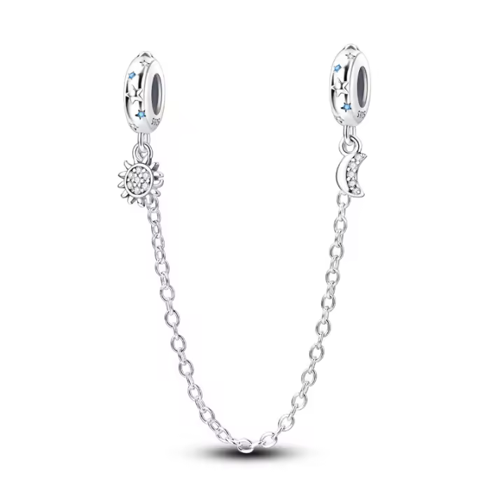 VYZW-cadena de seguridad de Plata de Ley 925 con forma de luna y estrellas, abalorio brillante para pulsera, joyería fina - 1