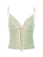 Top Corto de Encaje con Cintura Ajustada Cuello en V, Sin Mangas, Top de Tanque Retro Y2K para Mujer en Verano - details 7