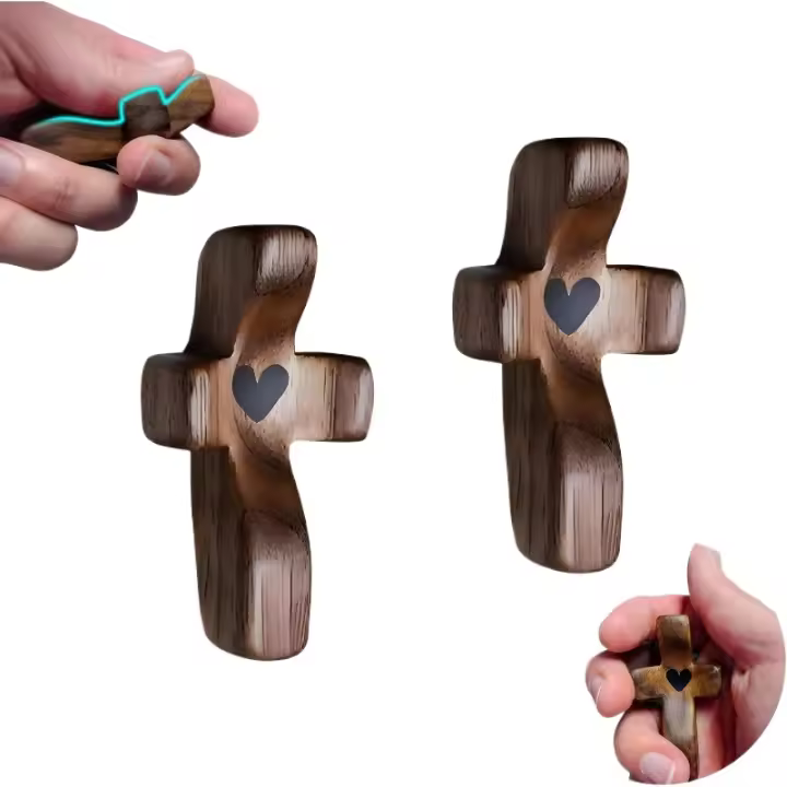 Cruz de Madera Regalo de Alivio de Estrés Cruz de Oración para Mano 2Pcs Olive Black - 1