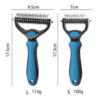 Cepillo de aseo para mascotas, rastrillo de doble cara para perros y gatos, cepillo profesional para eliminar el pelo y herramienta para desenredar, elimina nudos, mechones, enredos y pelo volador de forma segura y eficaz - details 0