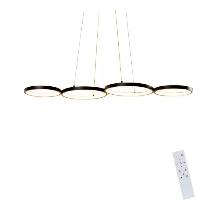 CBJKTX Lámpara colgante LED de aluminio negro Diam.150 cm 54W Lámpara moderna Diseño de 4 anillos Lámpara de mesa de comedor regulable con colgante - 1