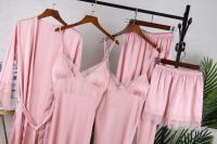 Conjunto De Pijamas Para Dormir Blancos De 5uds, Pijamas De Satén Ence Para Mujer, Kimono, Albornoz, Ropa De Dormir Suelta, Ropa De Dormir Informal Con Cuello En V Para El Hogar - details 1