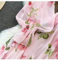 Elegante vestido midi de manga larga con corte en A y falda plisada, cintura ceñida, dobladillo de gasa, estampado floral coreano Sle Commute - details 18