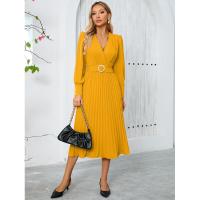 Vestido de manga larga con cuello en V para mujer, ropa de color sólido, 2025 - details 10