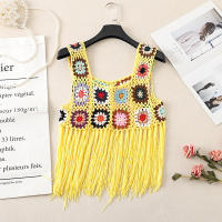 Top corto de punto con borlas para mujer, chaleco de ganchillo, camisola colorida, cubierta de Bikini, camisa - details 8