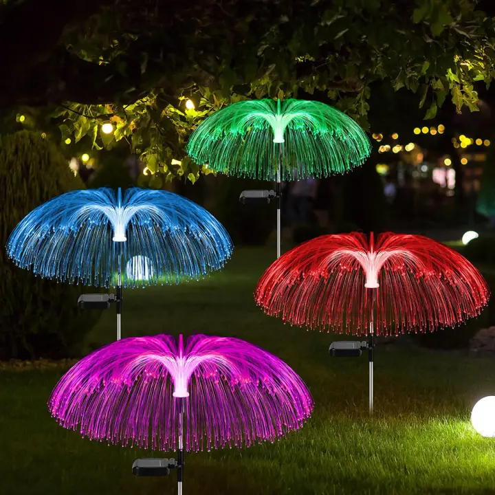 Luces solares para exteriores de 4 piezas para jardín, impermeables, medusas, 7 colores cambiantes, para césped, patio de flores exterior - 1
