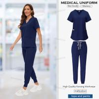 Exfoliantes médicos, accesorios de enfermería Dental, conjunto de Top de manga corta + pantalones, bata quirúrgica, uniforme de Spa transpirable para mujer - details 13