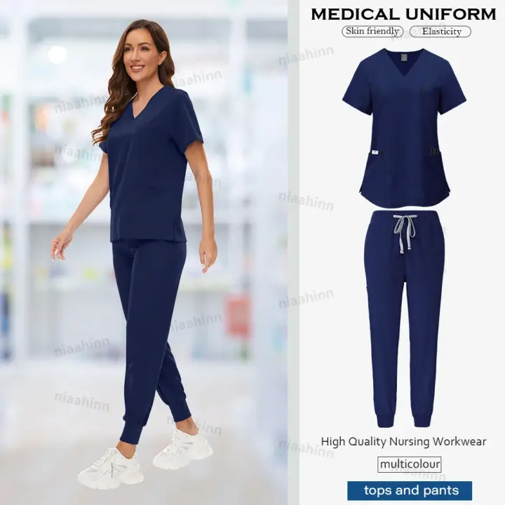Uniforme de Hospital para mujer, Tops de manga corta con cuello en V, ropa de trabajo de enfermería, salón de belleza Multicolor, bata de laboratorio - 1