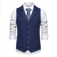 Chaleco de Tweed Grueso de Moda Retro para Hombres Chaleco de Fiesta de Ocio Casual Británico con Múltiples Bolsillos - details 11