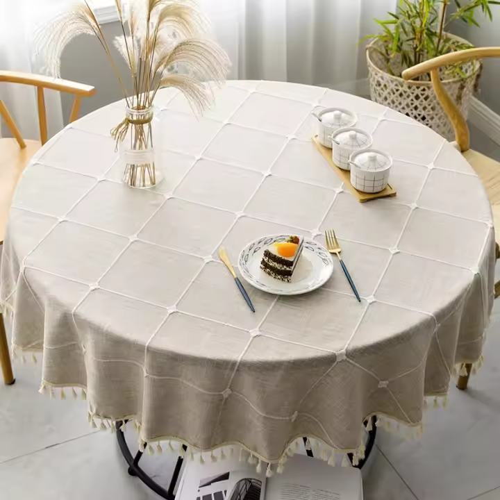 Mantel redondo de lino y algodón a cuadros, cubierta de mesa para comedor interior, cocina, decoración al aire libre, boda, Hotel, banquete - 1