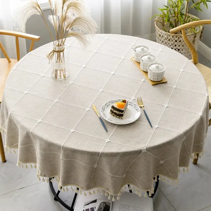 Mantel redondo de lino y algodón a cuadros, cubierta de mesa para comedor interior, cocina, decoración al aire libre, boda, Hotel, banquete - 1