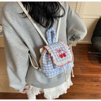Mochila multifuncional de estilo coreano con encaje a cuadros, mochila de viaje con cerezas, bolso para libros, bolso de hombro con lazo de gran capacidad para verano - details 15