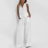 Elegante chaleco Y2K para mujer, conjunto de 2 piezas, sin mangas, cuello en V, con botones, ropa de abrigo, conjunto de pantalones de pierna ancha - details 5