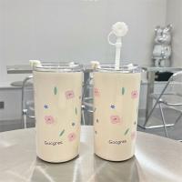 Termo doble duradero de 480 ml a prueba de fugas con tapa, tazas de café con pajita, botella de agua de acero inoxidable para viaje - details 9
