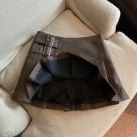 Minifaldas de cuero Pu para mujer, ropa de calle, Falda plisada de cintura alta, faldas acampanadas informales ajustadas negras coreanas Vintage - details 5