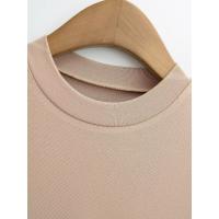 Vestido básico de manga corta de color sólido ajustado de estilo europeo y americano para mujer con cintura y cuello medio alto delgado Empalme de una palabra falda de swing grande - details 8