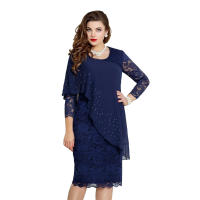 Vestido de noche de encaje de talla grande para mujer, color sólido, patchwork, elegante, manga 3/4, ajustado - details 6
