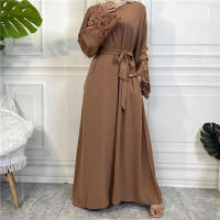 Vestido largo musulmán Abaya Jilbab para mujer, caftán de flores con cremallera de encaje, moda de Color sólido, Abayas de Dubai - details 13