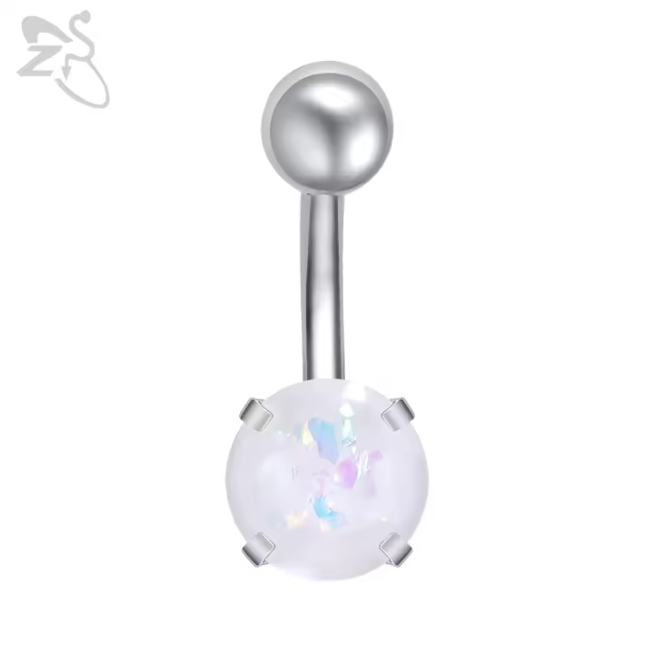 ZS-Anillo de Ombligo de acero inoxidable para mujer, Piercing redondo, joyería de Ombligo, cristal de corazón, 14G, 1 unidad - 1