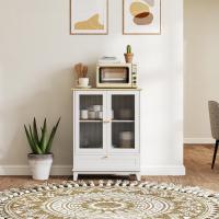 Mueble Auxiliar de Cocina Estante de Vidrio Ajustable con Cajón Blanco y Roble 68x35x85 cm - details 7