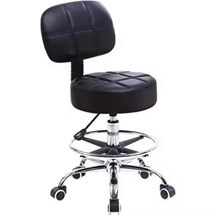 Laboratorio de Cuero PU Giratorio Redondo Silla de Trabajo con Respaldo Ajustable en Altura Color Negro - 1