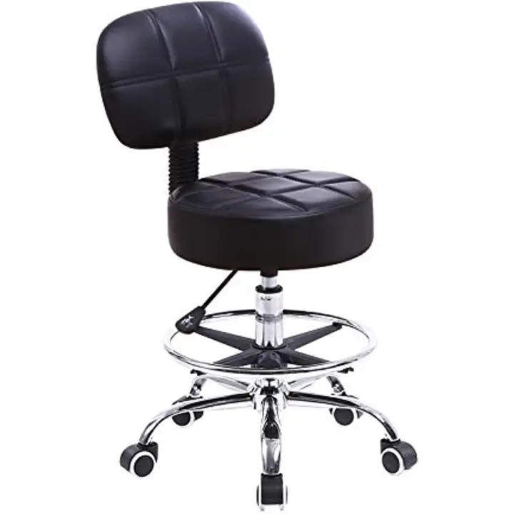 Laboratorio de Cuero PU Giratorio Redondo Silla de Trabajo con Respaldo Ajustable en Altura Color Negro - 1