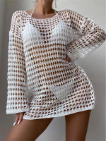 Elegante Cubierta de Punto con Cuello Redondo y Manga Larga Vestido de Playa de Ligero para Verano con Diseño Hueco, Protección Solar, Tela Transpirable - details 5