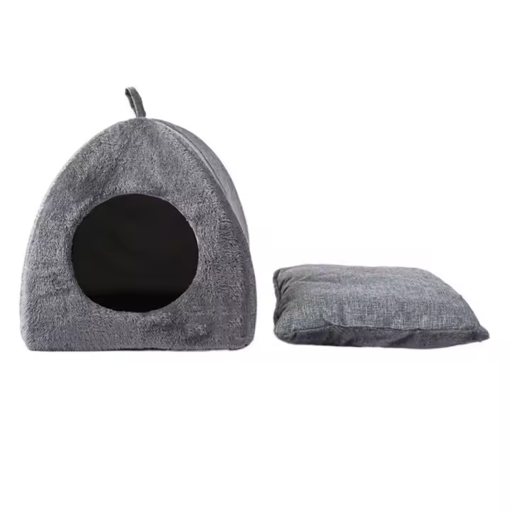 Nido Triangular cerrado para mascotas, caseta cálida de felpa suave semicerrada para gatos, perrera para perros con alfombrilla, cueva para dormir profundamente en interiores - 1
