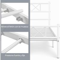 Cama Individual 90 x 190 cm con Espacio Almacenamiento Bajo Marco Metal Altura del Suelo 32 cm Blanco - details 3
