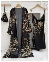 Camisón estampado de 2 piezas para mujer, vestido de novia, albornoz, ropa interior de satén con cuello en V, pijama con tirantes - details 2