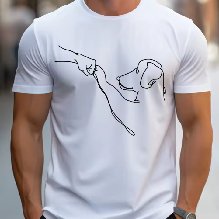 Camiseta deportiva informal para hombre, camiseta holgada con estampado divertido de perro y manga corta con cuello redondo - 1