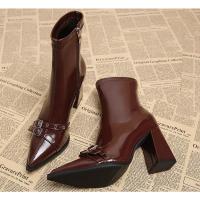 Botines De Tacón Para Mujer, Botines Clásicos De Diario Con Puntera Estrecha Y Cremallera Lateral, - details 14