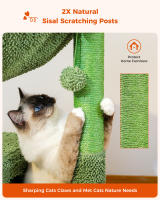 Árbol de cactus para gatos de escalada interior, torre de juego para gatos con hamaca poste rascador - details 5