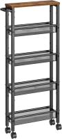 Carro de 4 Niveles, Carro Estrecho de Cocina con Ruedas, con Asa, para Espacio Reducido, 22 x 45,4 x 77 cm, para Cocina, Baño, Salón, Estudio, Marrón Rústico y Negro LRC033B01 - details 47