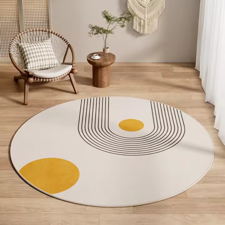 Alfombra redonda de cristal y terciopelo para sala de estar, hogar simple, mesa de café, alfombra de piso para dormitorio, mesita de noche, manta, guardarropa, mecedora, cojín de pie - 1
