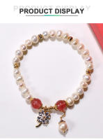 Pulsera de Perla de Agua Dulce Encanto de Zirconia de Piedra Natural 8mm de Fresa de Cuarzo - details 1