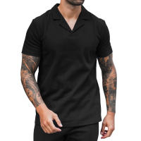 Verano 2025 para hombre, camiseta casual de manga corta con cuello polo y solapa en V, color sólido. - details 8