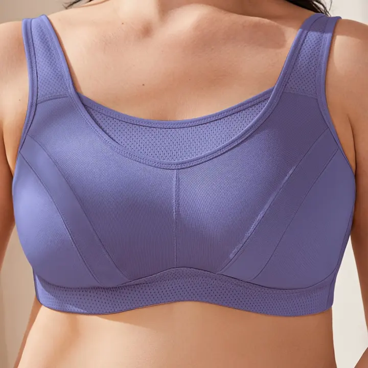 Sujetador deportivo de talla grande para mujer, color liso, holgado, cómodo y transpirable, adecuado para deportes y uso diario. - 1