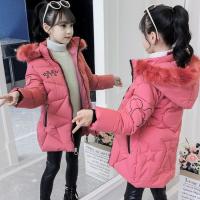 Chaqueta De Invierno Para Niñas Con Estampado De Letras Cálido Con Capucha Desmontable Protección Contra El Viento Ropa De Moda Para 4-12Años Talla Verdadera Material COTTON Y POLYESTER - details 0